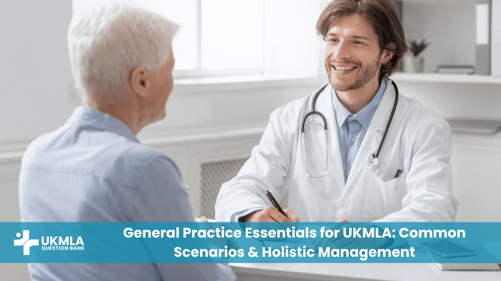 A GP consulting with a patient, demonstrating the holistic management taught in General Practice Essentials for UKMLA.