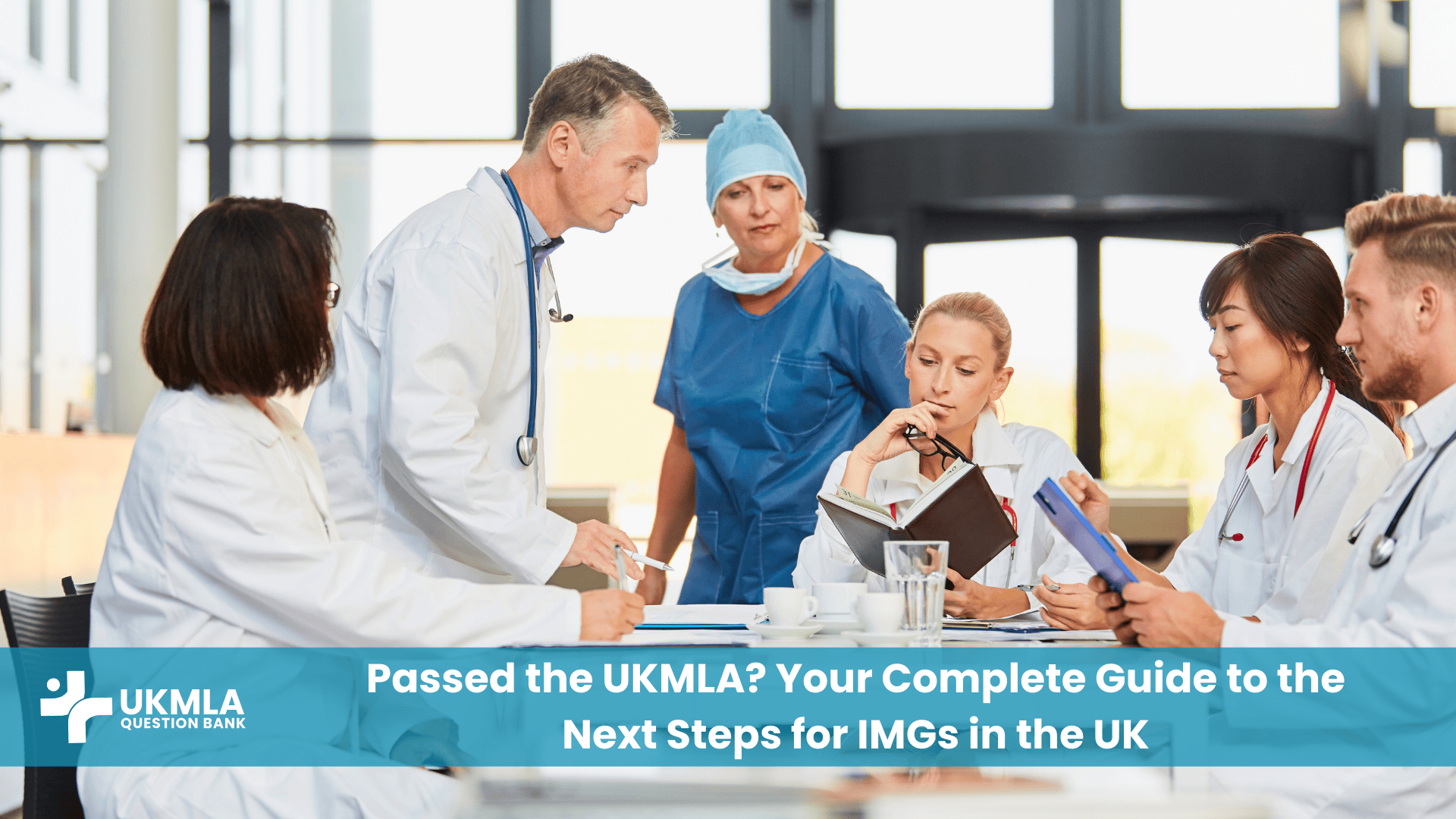 International medical graduates discussing the next steps for IMGs after UKMLA in a UK hospital