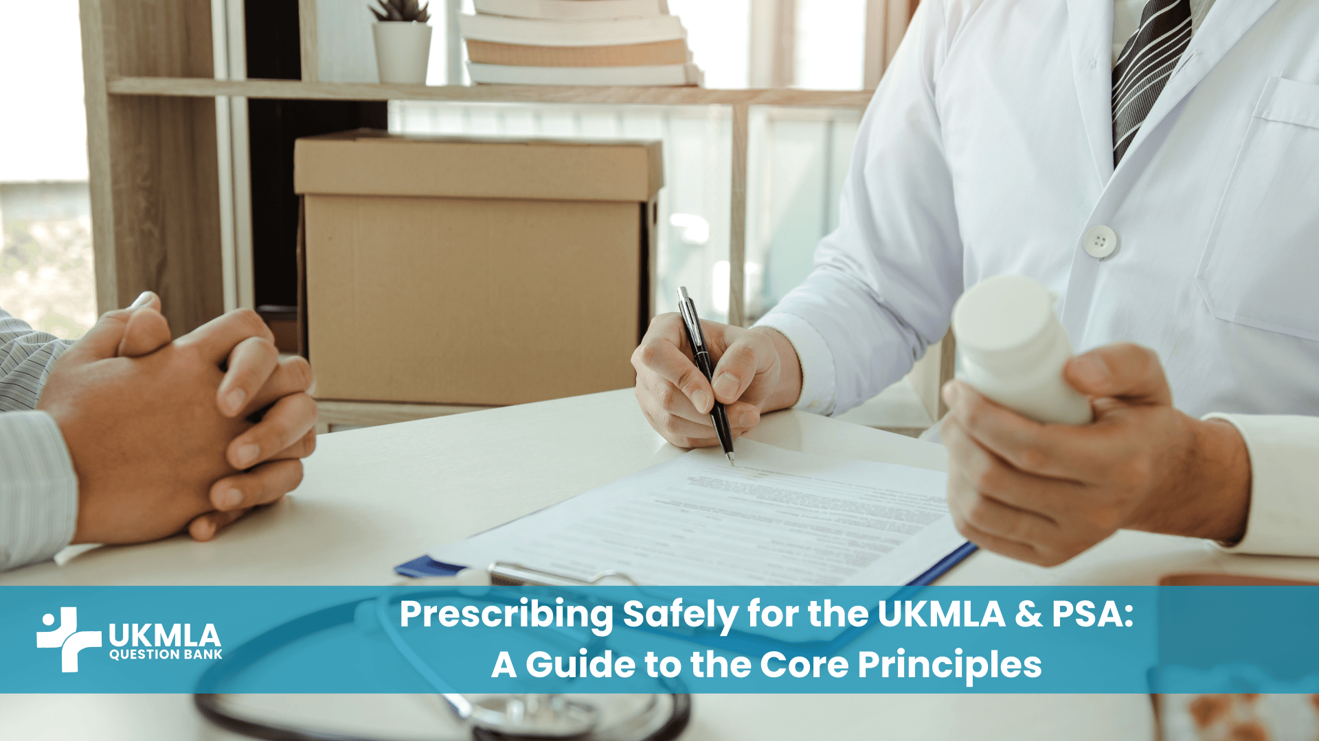 A junior doctor carefully writing a prescription, demonstrating UKMLA prescribing safety.