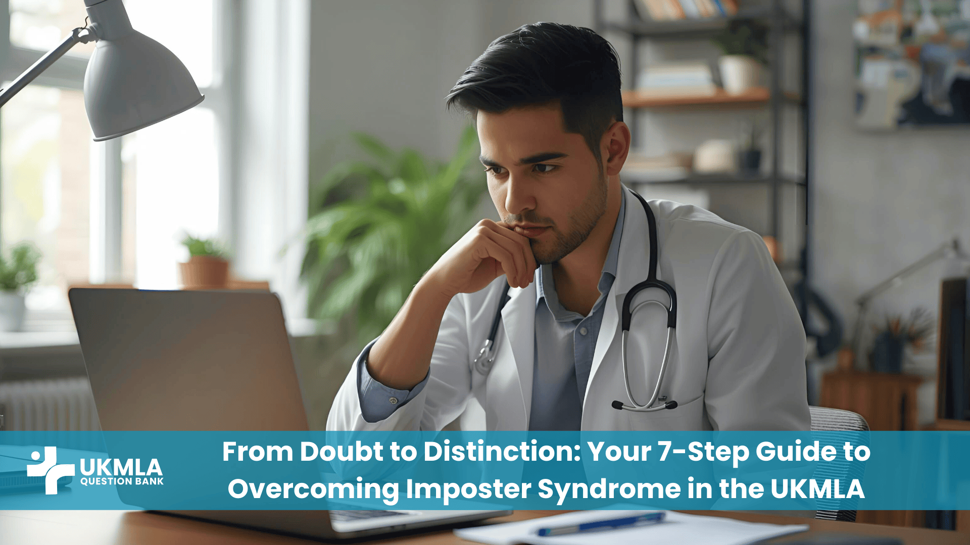 A medical student looking thoughtful while studying, depicting the challenge of imposter syndrome UKMLA.