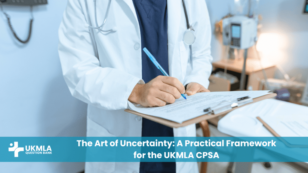 A doctor demonstrating how to approach managing clinical uncertainty UKMLA by reviewing a complex patient case