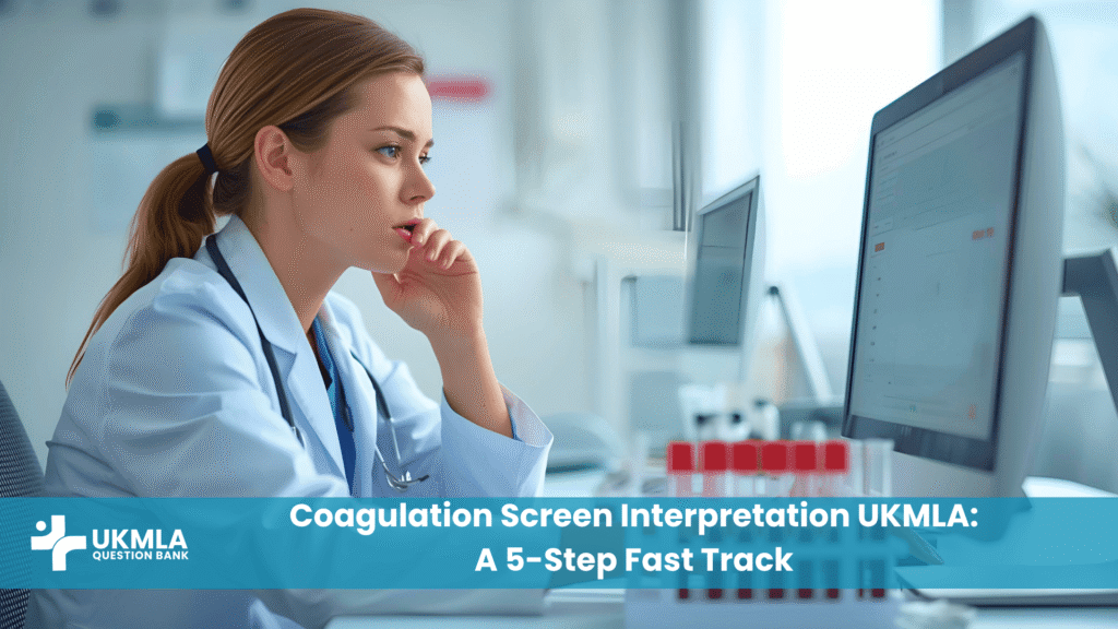 A doctor reviews a report, demonstrating coagulation screen interpretation UKMLA.