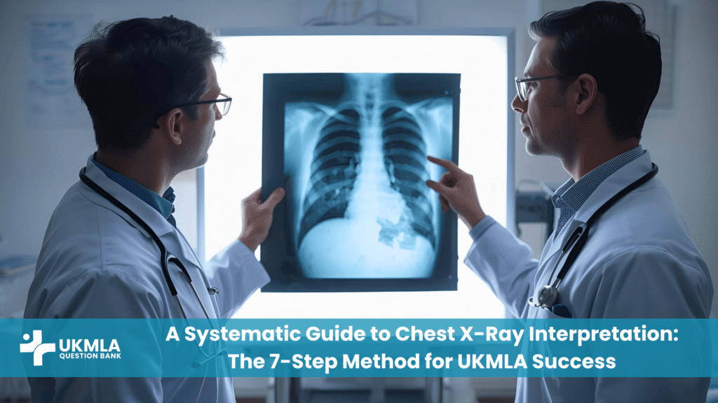 Two doctors reviewing a chest x-ray, demonstrating how to interpret a chest x-ray UKMLA systematically.