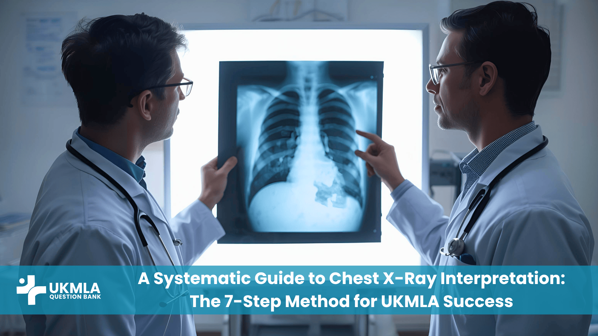Two doctors reviewing a chest x-ray, demonstrating how to interpret a chest x-ray UKMLA systematically.