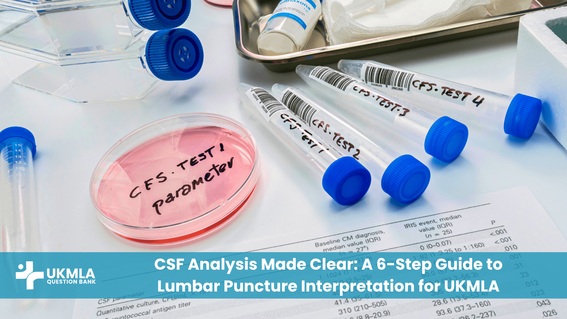 CSF sample tubes and results analysis for lumbar puncture interpretation UKMLA