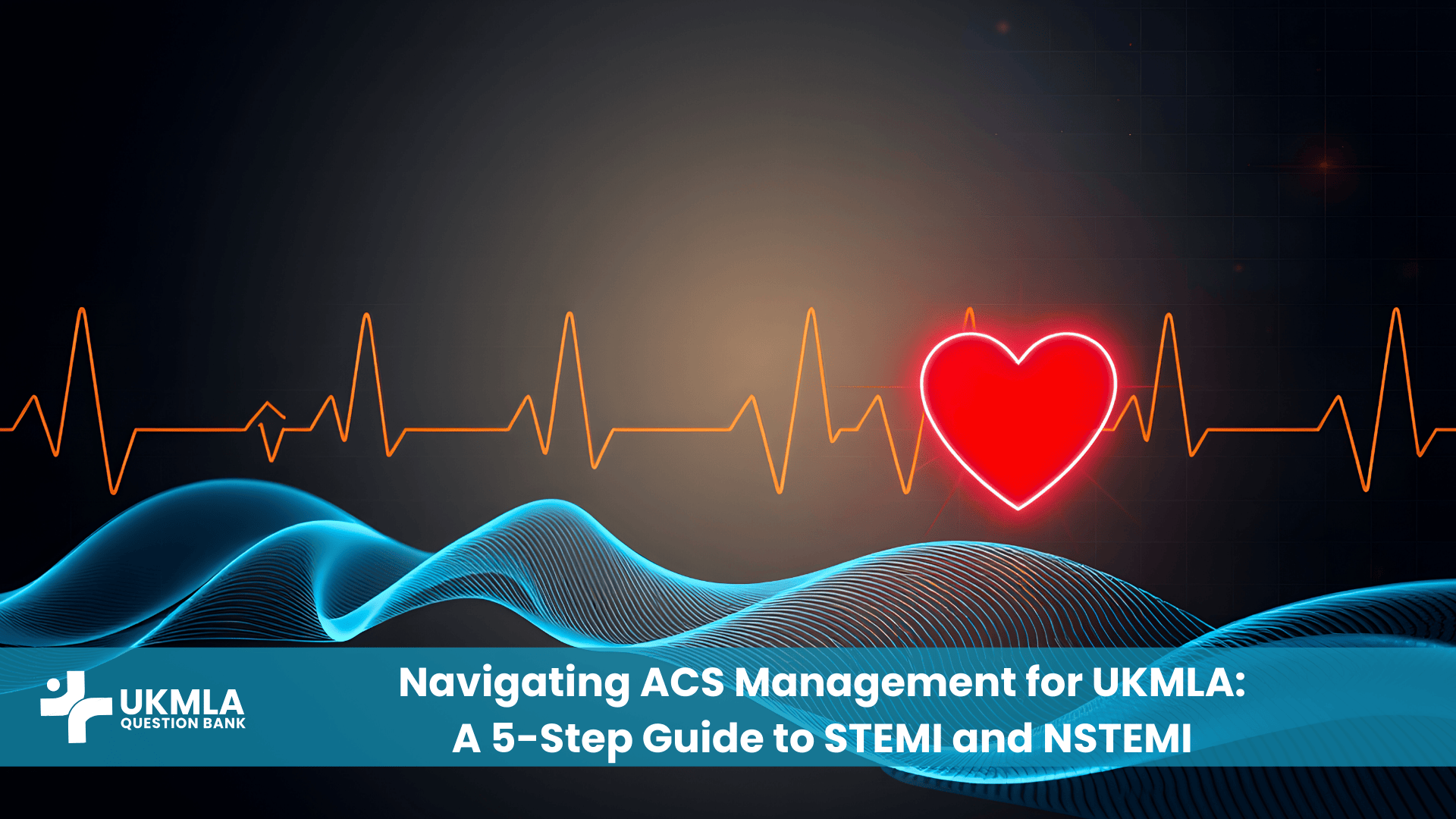 Medical illustration showing heart anatomy and ECG traces for the acs management ukmla guide
